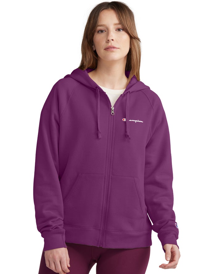 Champion Powerblend Fleece Full Zip Hoodie Dames - DonkerPaars - Belgie 8497YBWDR